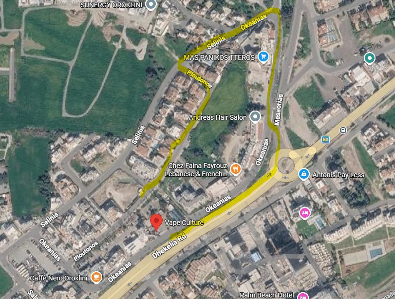 Vape Culture Oroklini Map Access to shop during roadworks